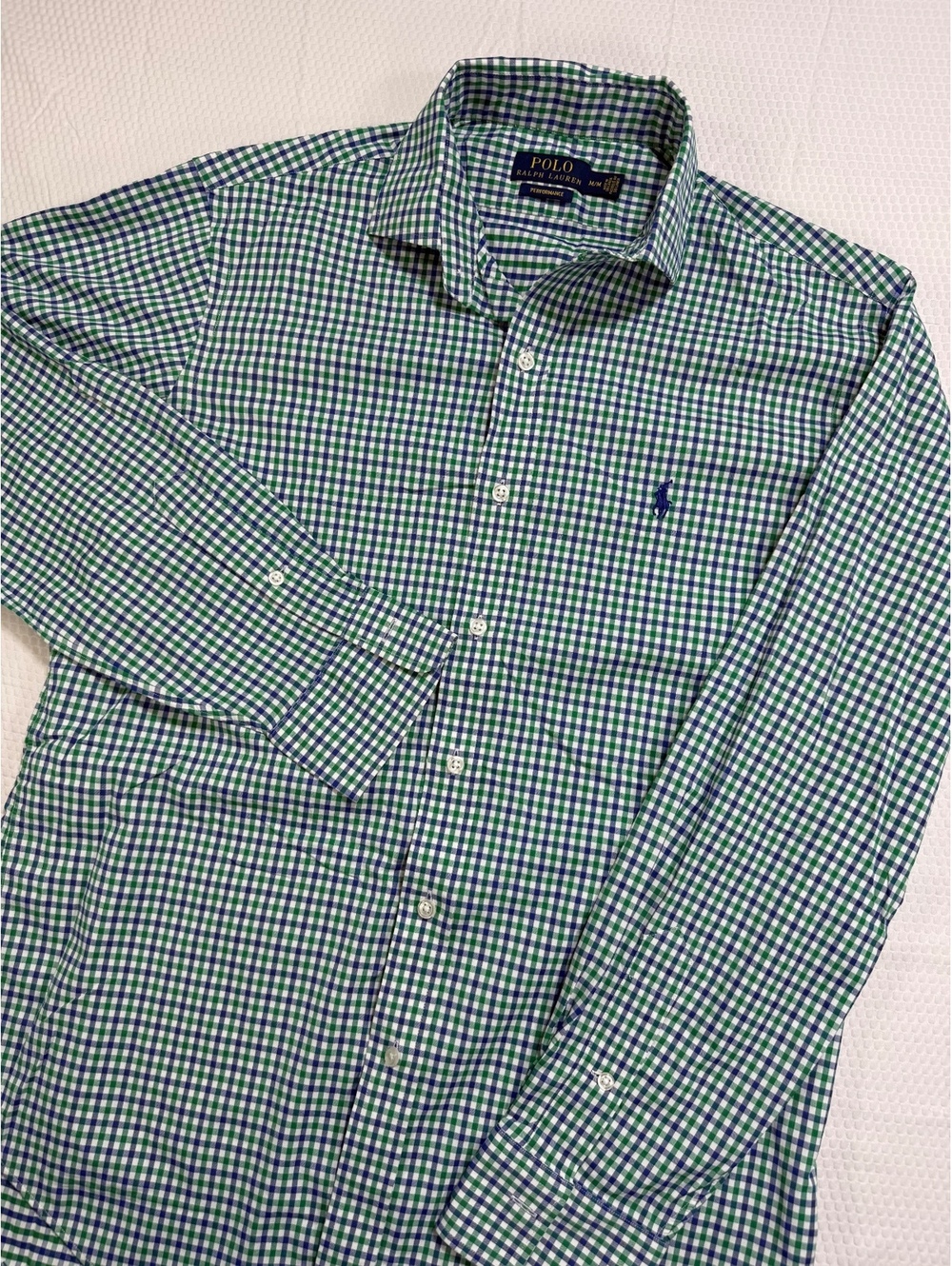 Polo Ralph Lauren Performance Men’s M Green Blue Gingham Shirt Stretch Preppy